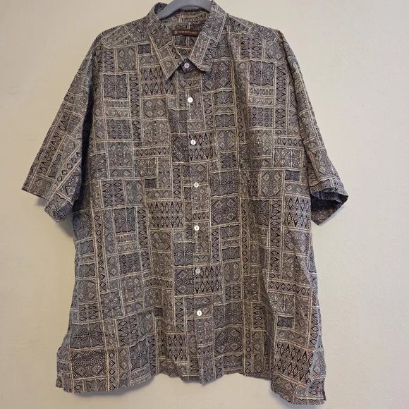 Tori Richard 2XL Short-Sleeve Button Shirt Cotton Lawn Tribal Geometric Hawaii - Picture 1 of 10